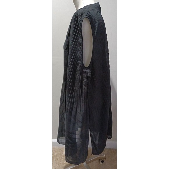 Zenobia Womens Sleeveless Sheer Black Back Bow Tie Closure Top Pleated 3XL New - Picture 2 of 10